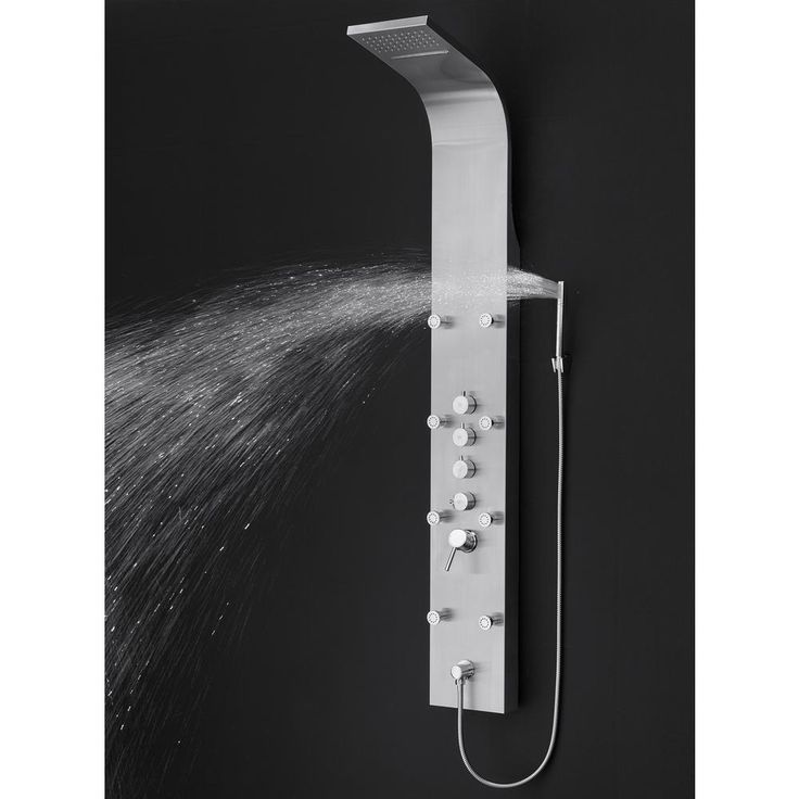 65 in. 8-Jet Rainfall Shower Panel System with Rainfall Waterfall Shower Head and Shower Wand in Stainless Steel