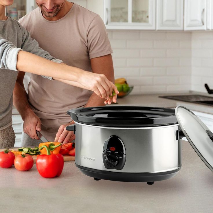 3.7 Qt. Stainless Steel Electric Slow Cooker with Heat-Tempered Glass Lid, Adjustable Temperature Control, (SLO35ABR)
