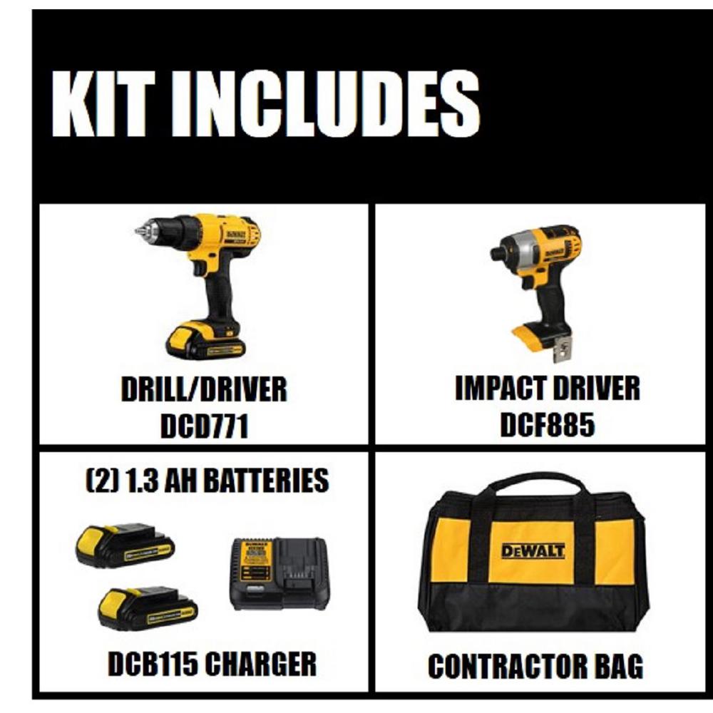 20-Volt MAX Lithium-Ion Cordless Drill/Driver and Impact Combo Kit (2-Tool) with (2) Batteries 1.3Ah, Charger and Bag - Super Arbor