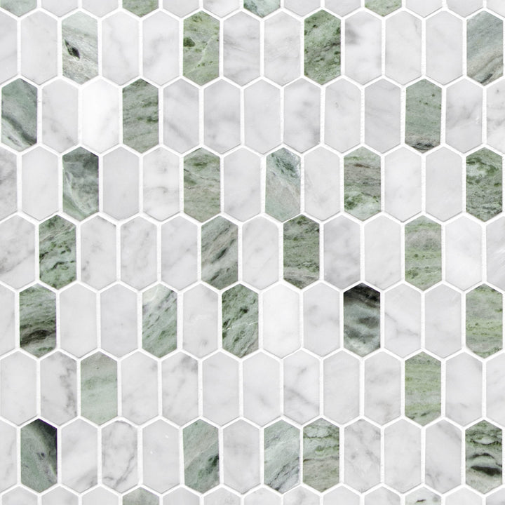 SUNWINGS Picket Green 10-in x 12-in Honed Natural stone Marble Marble look Hexagon Mosaic Floor and Wall Tile product image