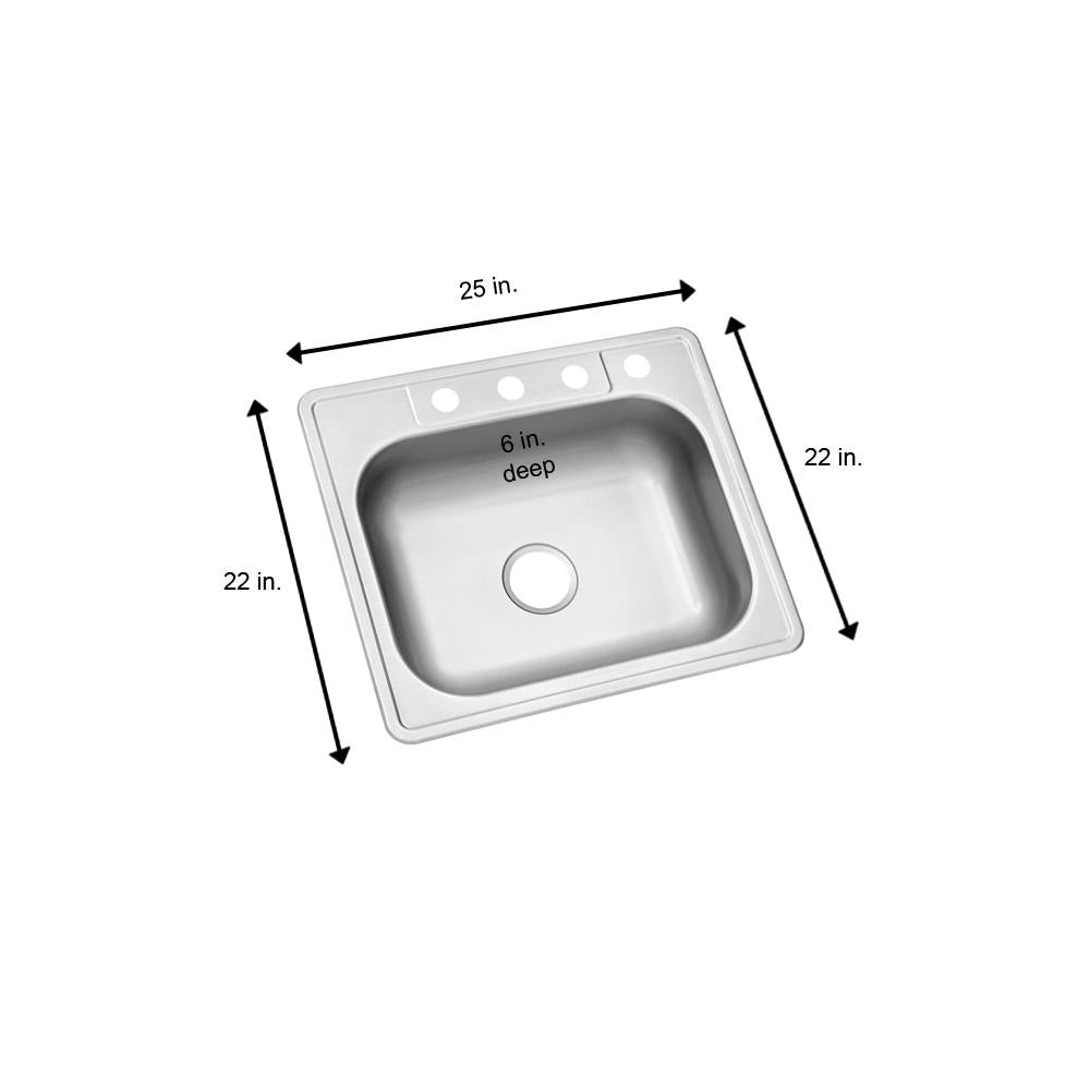 Drop-In Stainless Steel 25 in. 4-Hole Single Bowl Kitchen Sink - Super Arbor