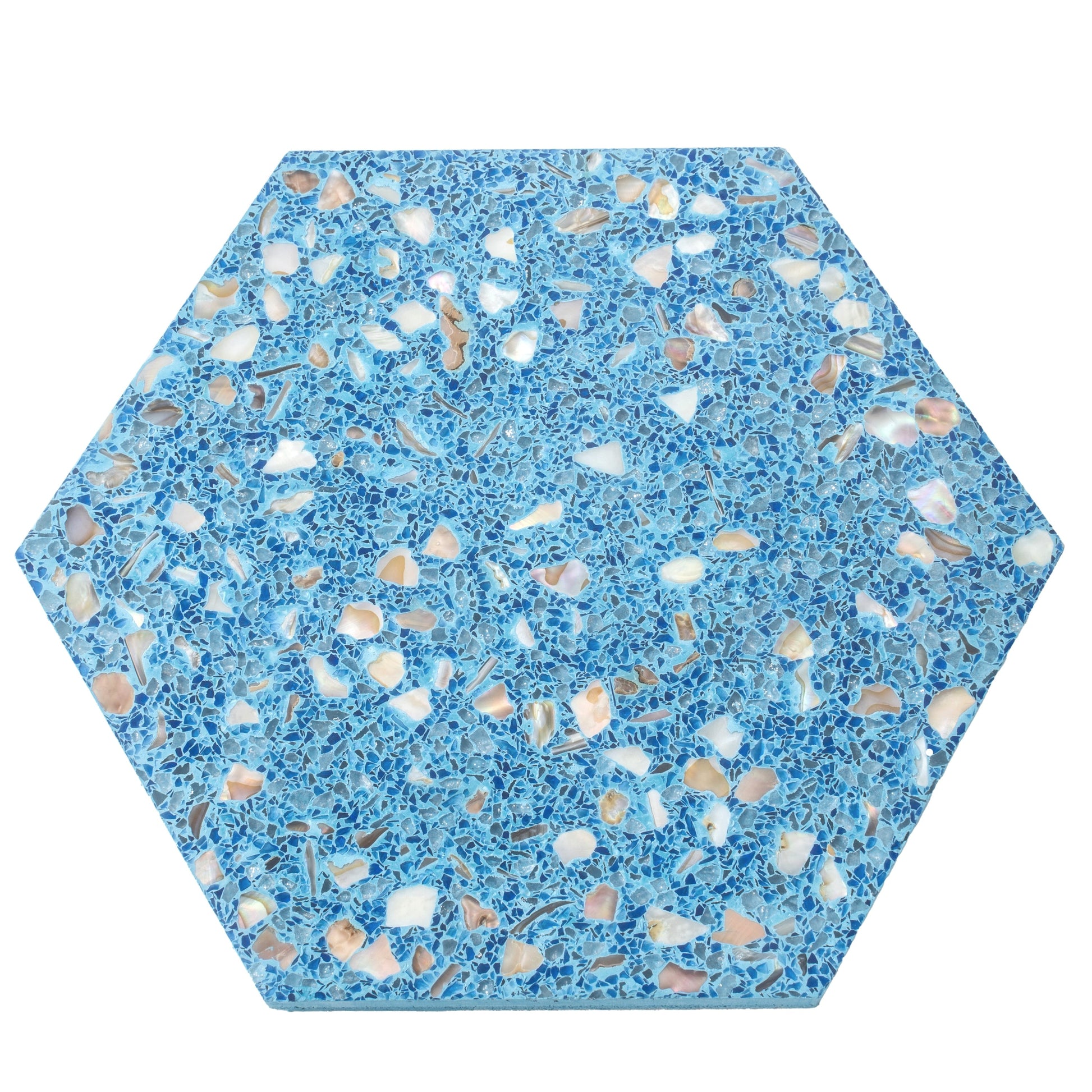 Apollo Tile Amalfi Yosemite Blue with Copper flecks 8-in x 9-in Glossy Natural shell Patterned Hexagon Floor and Wall Tile product image