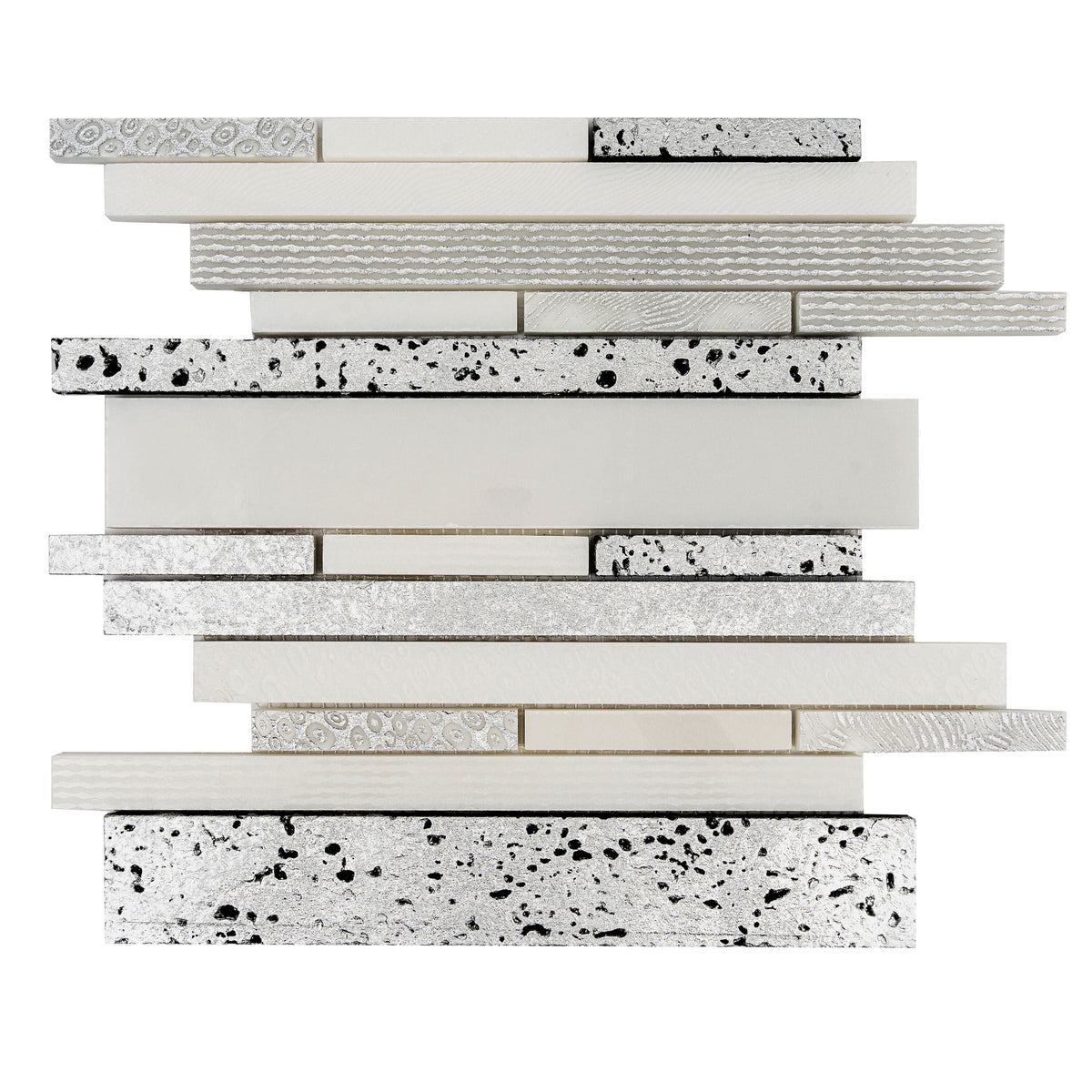 Apollo Tile Artisana White Silver 12-in x 12-in Multi-finish Natural stone Marble Linear Mosaic Floor and Wall Tile product image