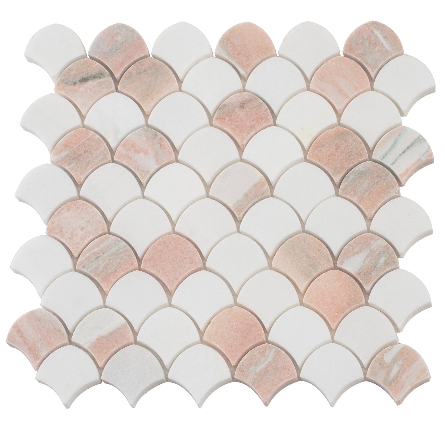 Apollo Tile Rosendal Pink, White 11-in x 11-in Polished Natural stone Marble Patterned Scale Mosaic Floor and Wall Tile product image