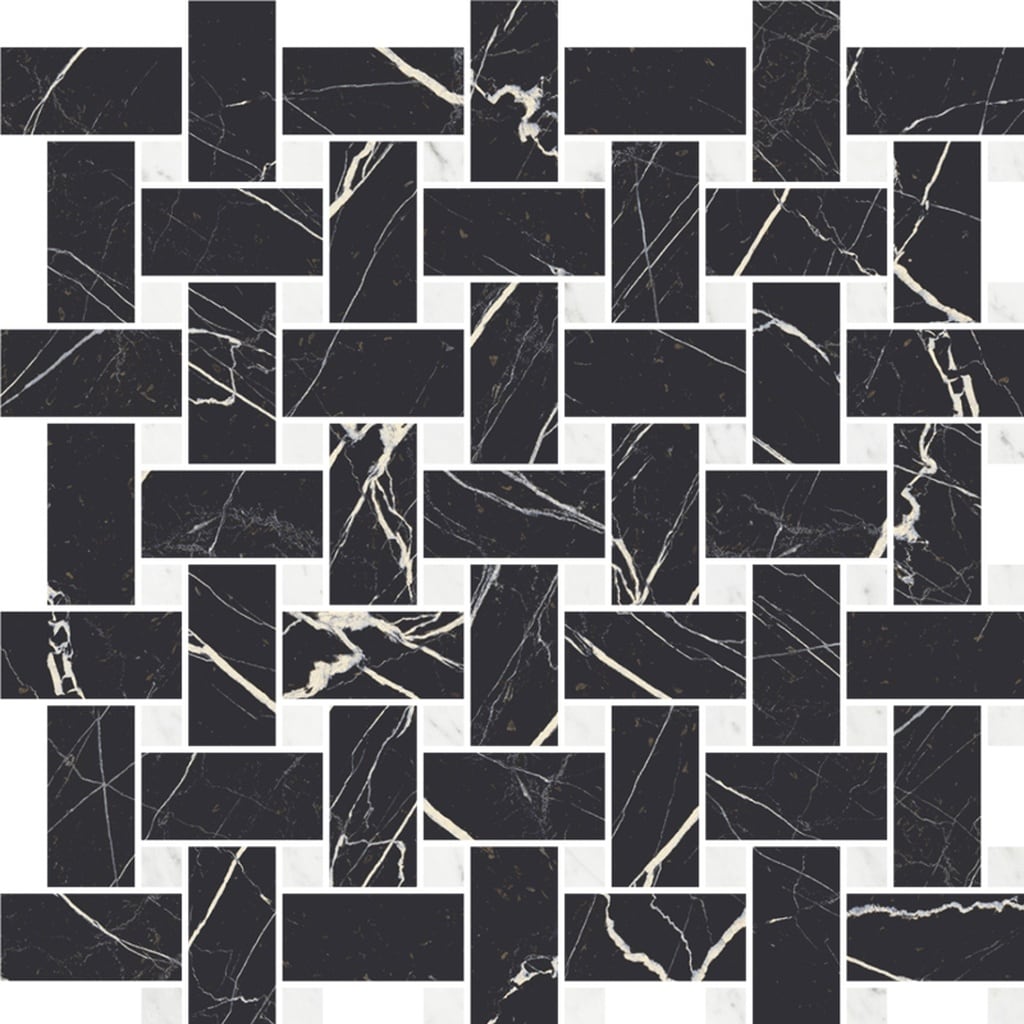 Apollo Tile Regalia Nero Black, White 12-in x 12-in Matte Porcelain Encaustic Basketweave Mosaic Floor and Wall Tile product image