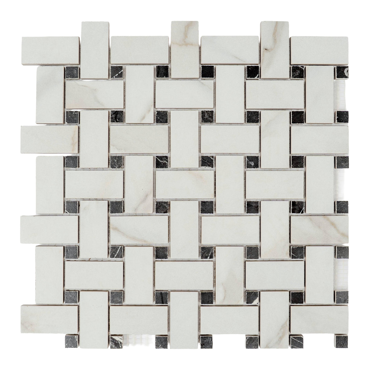 Apollo Tile Regalia Ivory White, Black 12-in x 12-in Matte Porcelain Encaustic Basketweave Mosaic Floor and Wall Tile product image