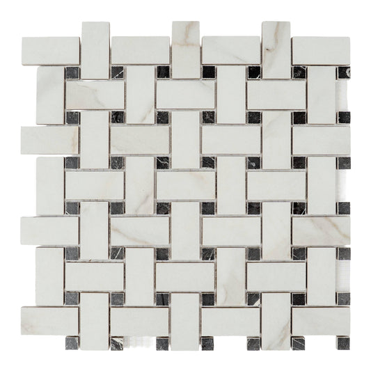 Apollo Tile Regalia Ivory White, Black 12-in x 12-in Matte Porcelain Encaustic Basketweave Mosaic Floor and Wall Tile product image