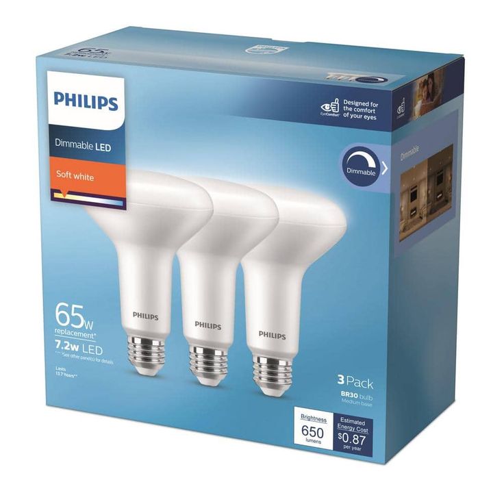 Philips 65-Watt Equivalent BR30 Dimmable LED Flood Soft White (3-Pack)