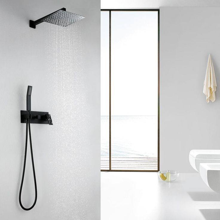 1-spray 10 in. High PressureDual Shower Head and Handheld Shower Head in Matte Black