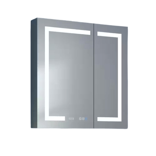 30 in. W x 32 in. H Rectangular Silver Aluminum Recessed/Surface Mount Medicine Cabinet with Mirror LED and Clock