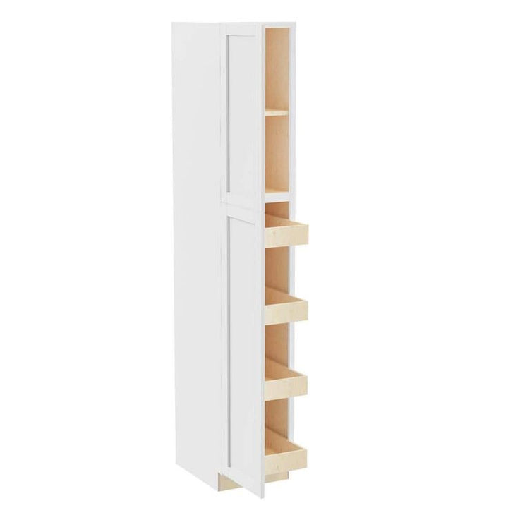 Home Decorators Collection Washington Vesper White Plywood Shaker Assembled Utility Pantry Kitchen Cabinet 4 ROT Sft Cl 18 in W x 24 in D x 96 in H