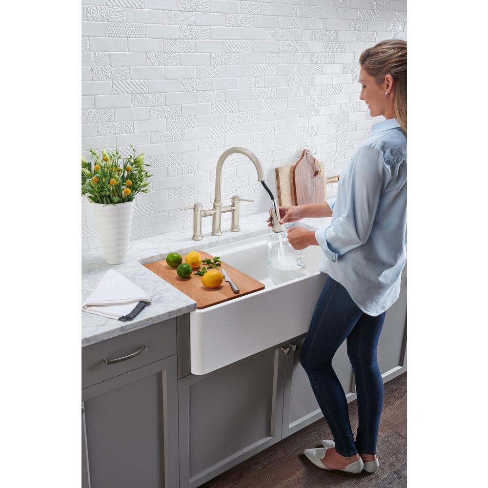 PROFINA Farmhouse Apron-Front Fireclay 36 in. Single Bowl Kitchen Sink with Beechwood Cutting Board in White - Super Arbor