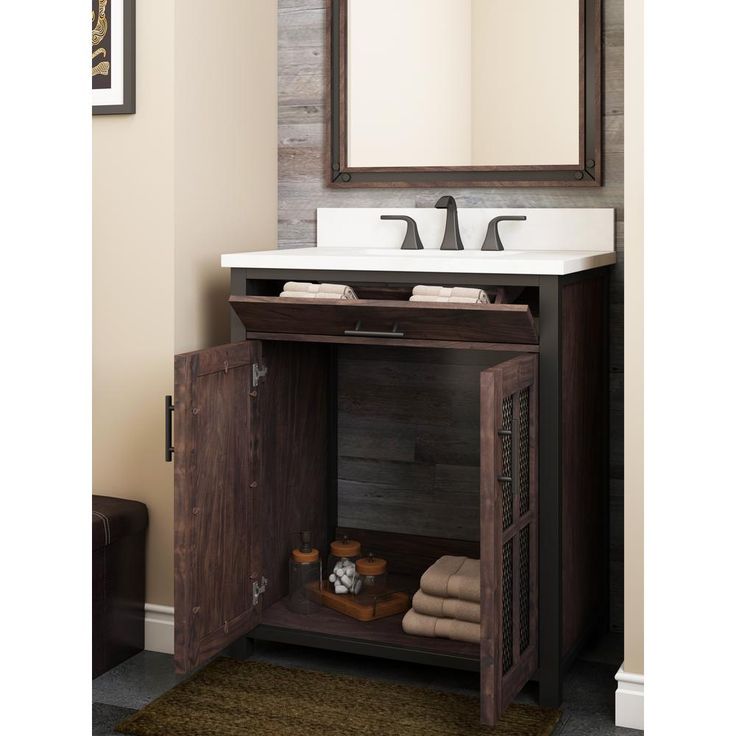 Drysdale 30 in. Wx 34.5 in. H Bath Vanity in Sable with Engineered Stone Vanity Top in Lgt Vein Carrera with White Basin