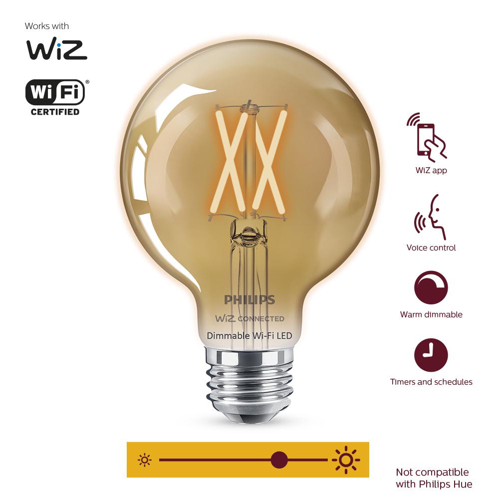 Philips Amber G25 LED 40-Watt Equivalent Dimmable Smart Wi‑Fi WiZ Connected Wireless Light Bulb (4‑Pack)