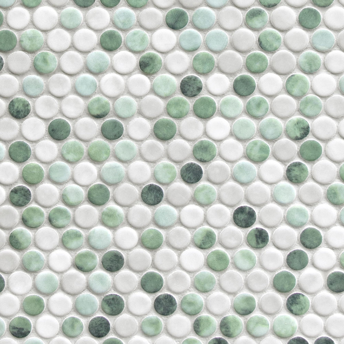 SUNWINGS Circle Cement Green 10-in x 11-in Matte Recycled glass Cement look Penny round Mosaic Floor and Wall Tile product image