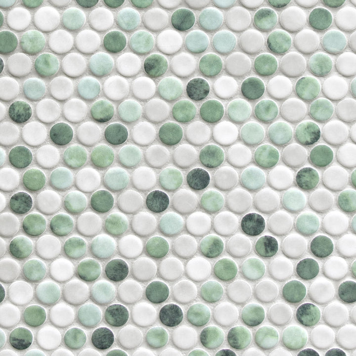 SUNWINGS Circle Cement Green 10-in x 11-in Matte Recycled glass Cement look Penny round Mosaic Floor and Wall Tile product image