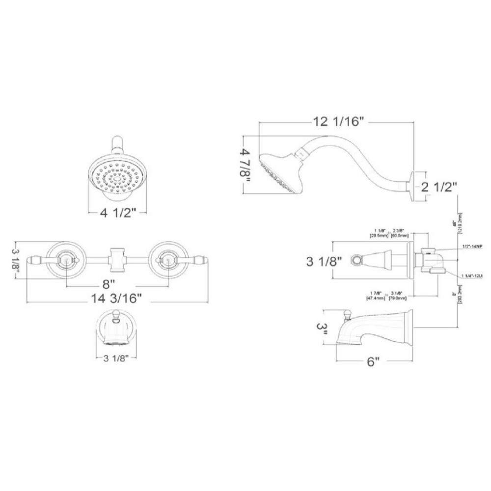 Oakmont 2-Handle 1-Spray Tub and Shower Faucet in Matte Black (Valve Included) - Super Arbor