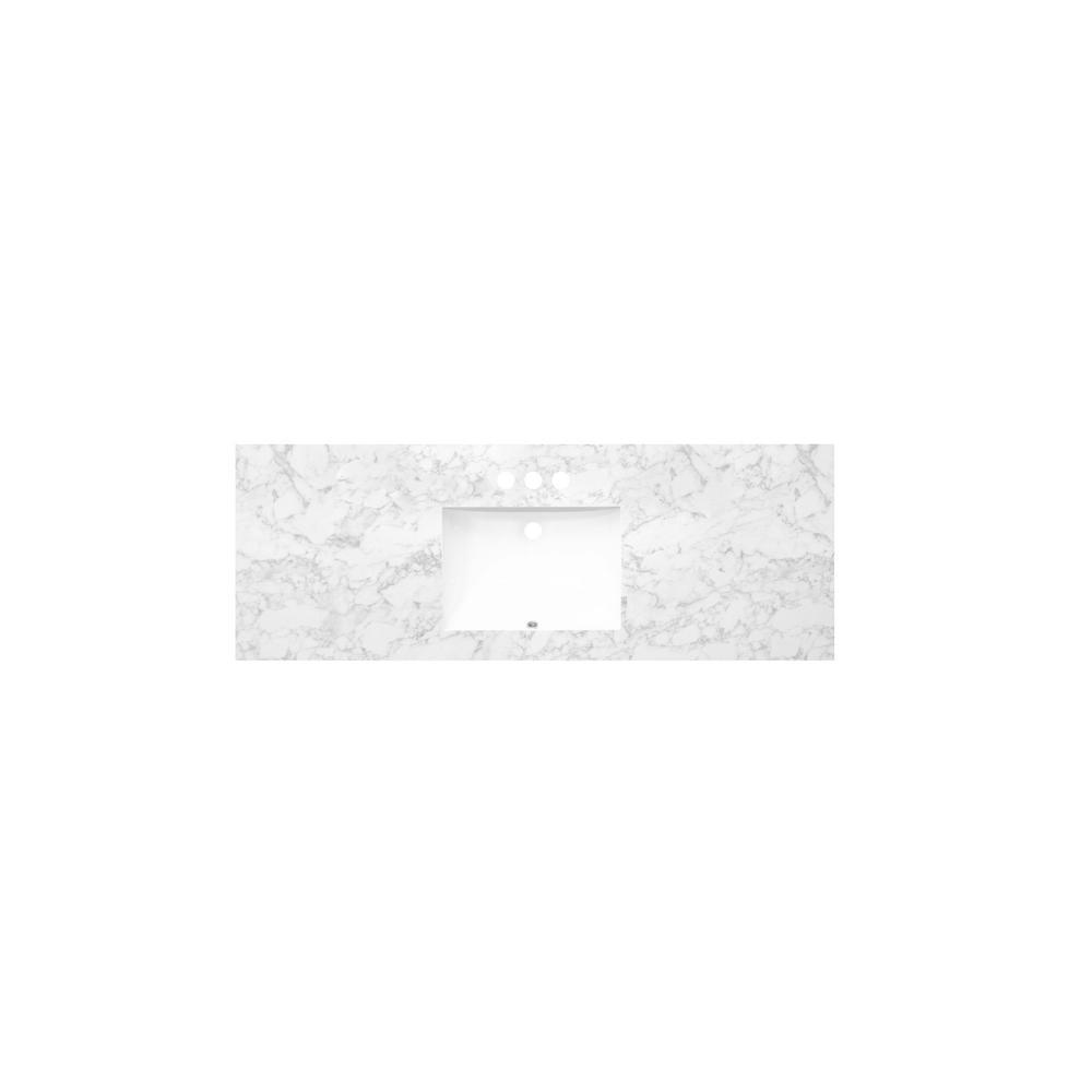 61 in. W x 22 in. Vanity Top in Volakas Marble with Single White Sink and 4 in. Faucet Spread - Super Arbor