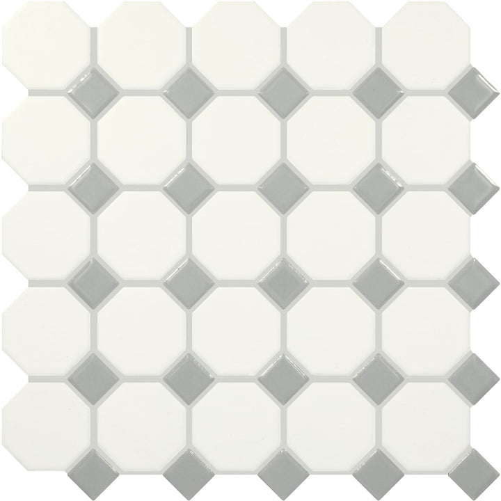 Daltile Core Classic True White with Gray Dot 12-in x 12-in Multi-finish Ceramic Patterned Multi-shaped Mosaic Floor and Wall Tile product image