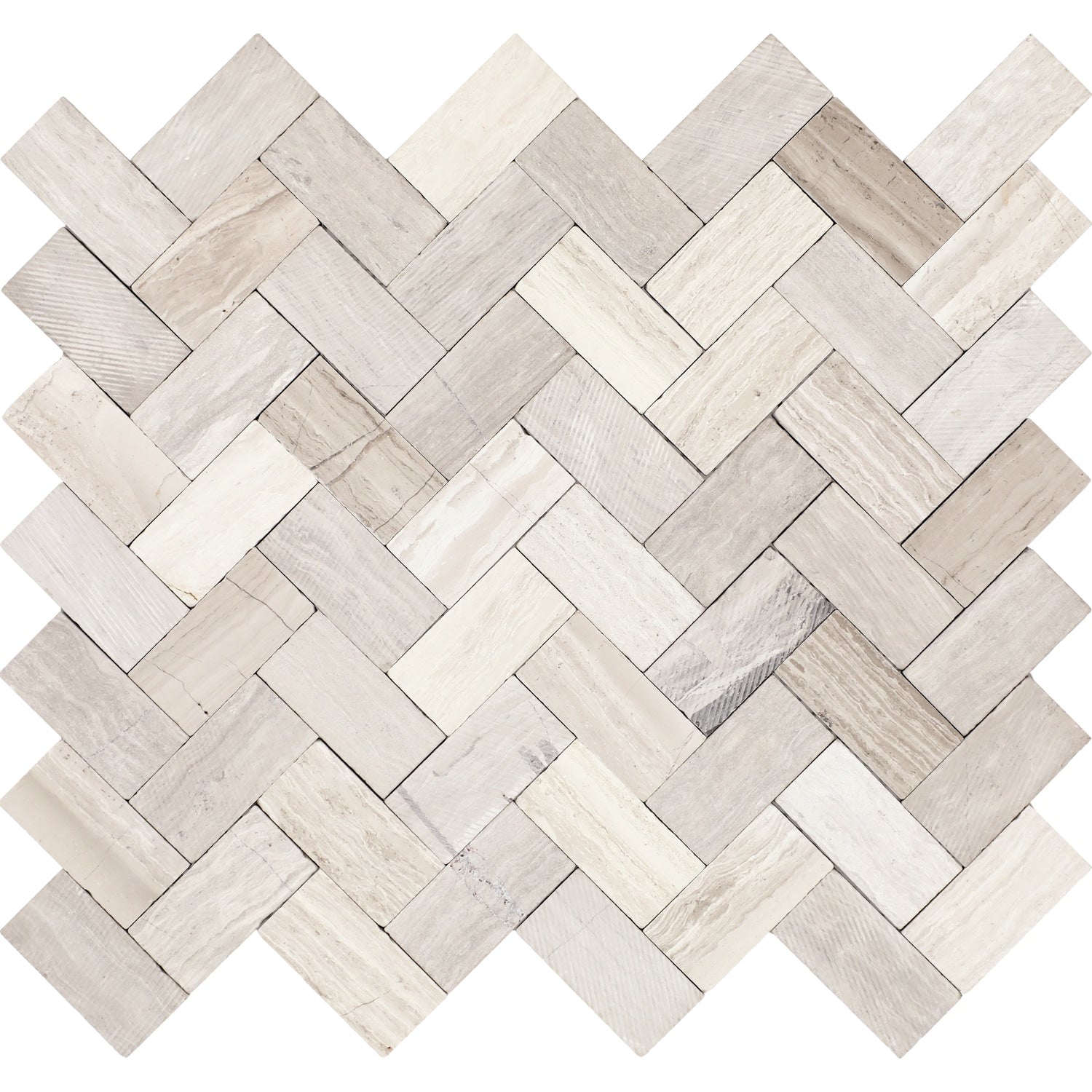 Daltile Minute Mosaix Chenille White 10-in x 12-in Multi-finish Natural stone Marble/limestone Marble look Herringbone Mosaic Wall Tile product image