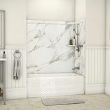 Elite 32 in. x 60 in. x 60 in. 9-Piece Easy Up Adhesive Tub Surround in Calacatta White - Super Arbor