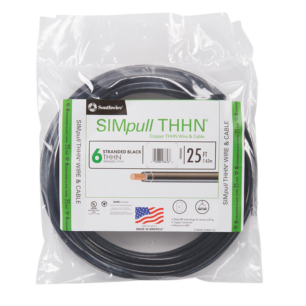 500 ft. 6 Black Stranded CU SIMpull THHN Wire - Super Arbor