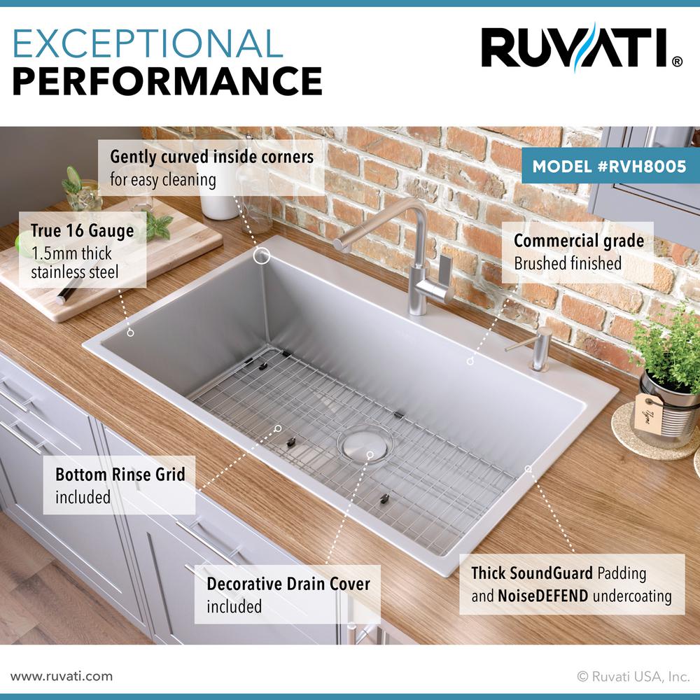 Drop-In Stainless Steel 33 in. Topmount Tight Radius 16-Gauge Kitchen Sink Single Bowl - Super Arbor