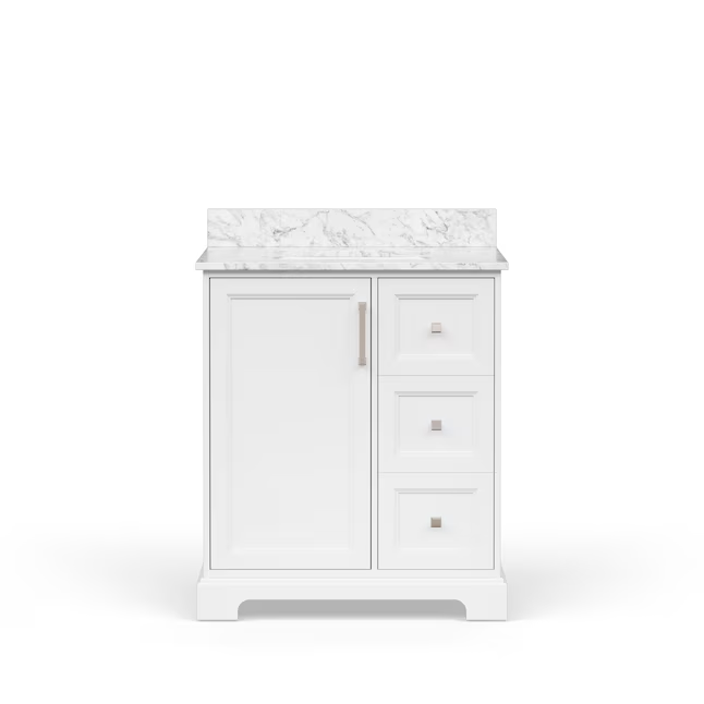 allen + roth Pittman 30-in White Undermount Single Sink Bathroom Vanity with White Engineered Calacatta Veined Engineered Stone Top