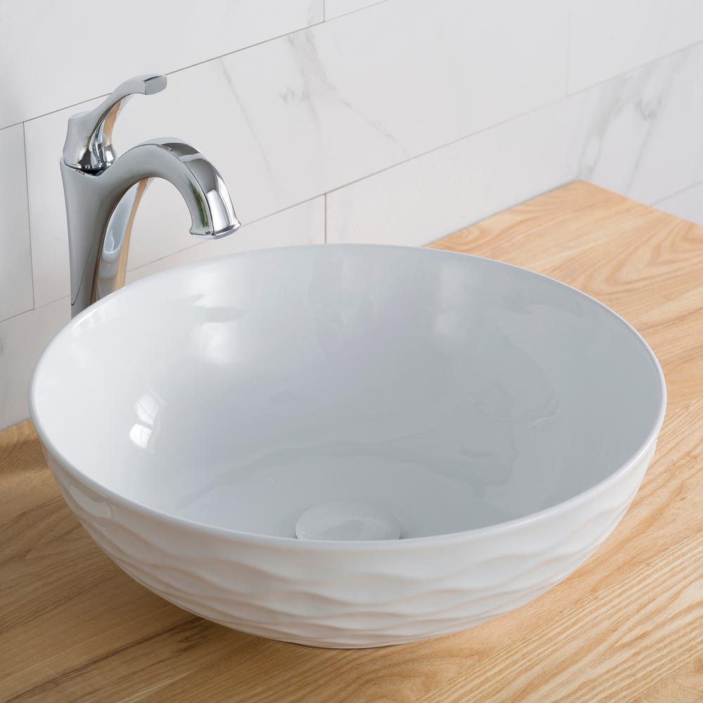 Viva 16-1/2 in. Round Porcelain Ceramic Vessel Sink in White - Super Arbor
