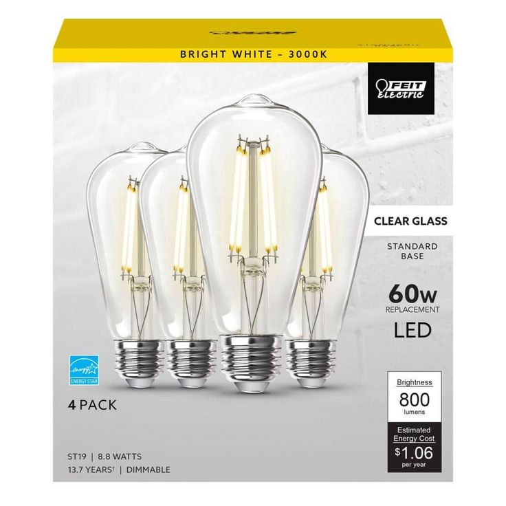 Feit Electric 60-Watt Equivalent ST19 Dimmable LED Clear Glass Vintage Edison Light Bulb With Straight Filament Bright White (4-Pack)