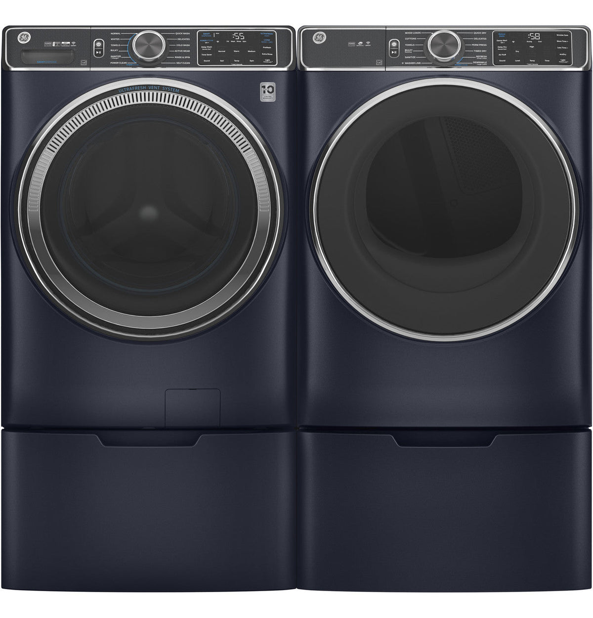 GE 7.8 cu. ft. Smart 240-Volt Sapphire Blue Stackable Electric Vented Dryer with Steam and Sanitize Cycle, ENERGY STAR