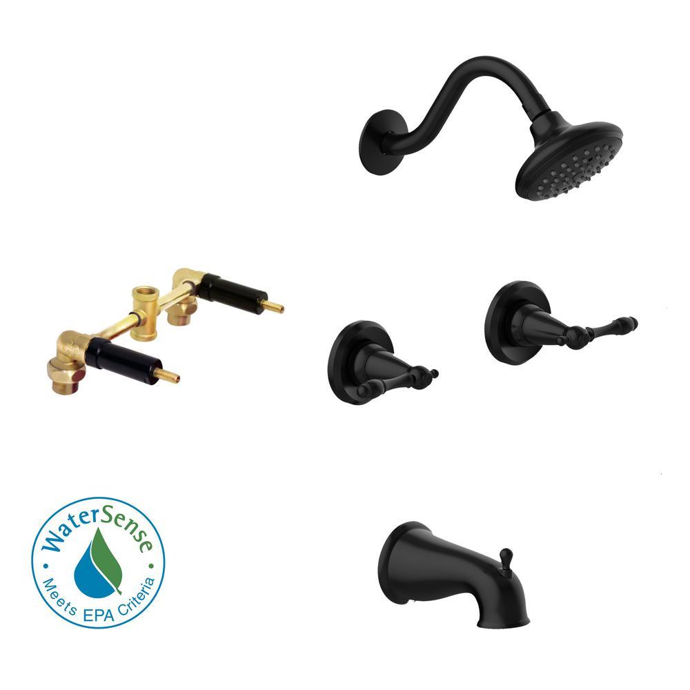 Oakmont 2-Handle 1-Spray Tub and Shower Faucet in Matte Black (Valve Included) - Super Arbor