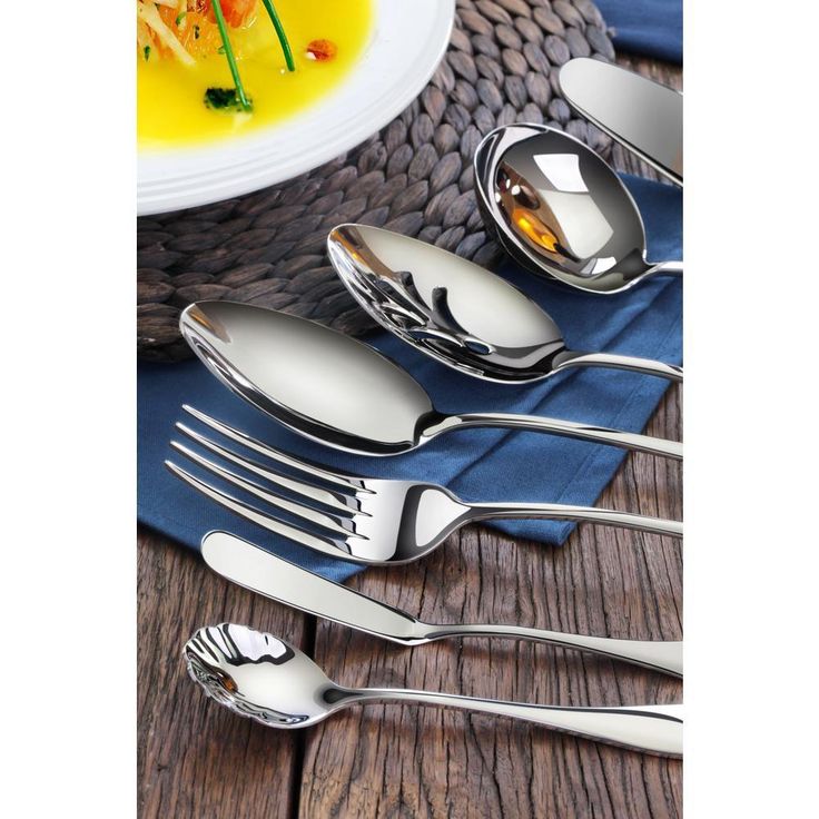 Rain 103-Piece 18/10 Stainless Steel Flatware Set Service for 12
