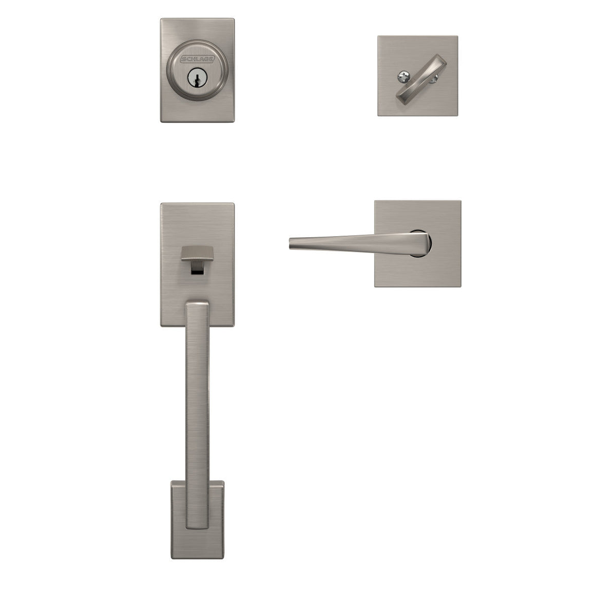 Schlage Custom Century Matte Black Single Cylinder Handleset with Eller Door Lever and Kinsley Trim