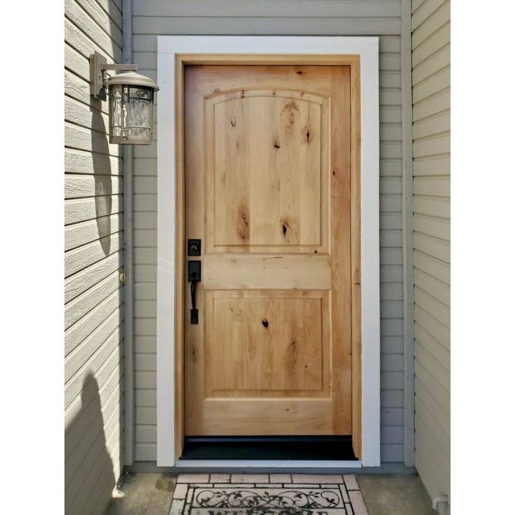 Krosswood Doors 30 in. x 96 in. Rustic Knotty Alder Arch Top Provincial Stain Left-Hand Inswing Wood Single Prehung Front Door