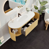 Eviva Haven 55"W x 22"D Natural Oak Wall Mount Bathroom Vanity with White Solid Surface Countertop and Integrated Sink