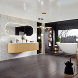 Eviva Haven 71"W x 22"D Natural Oak Wall Mount Double Sink Bathroom Vanity with White Solid Surface Countertop and Integrated Sinks