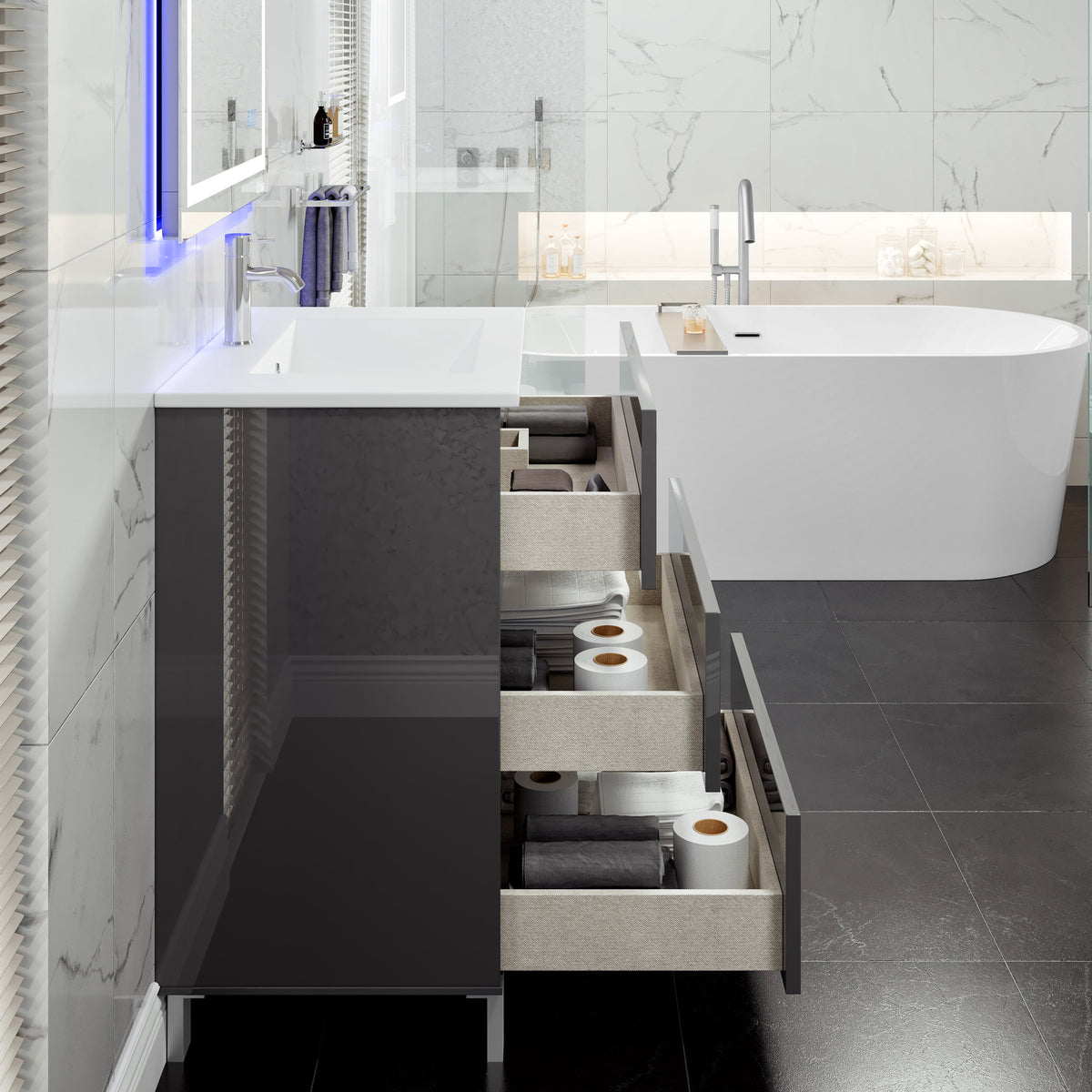 Eviva Deluxe 32 in. W x 18 in. D x 34 in. H Single Freestanding Bath Vanity in Gray with White Porcelain Integrated Sink Top