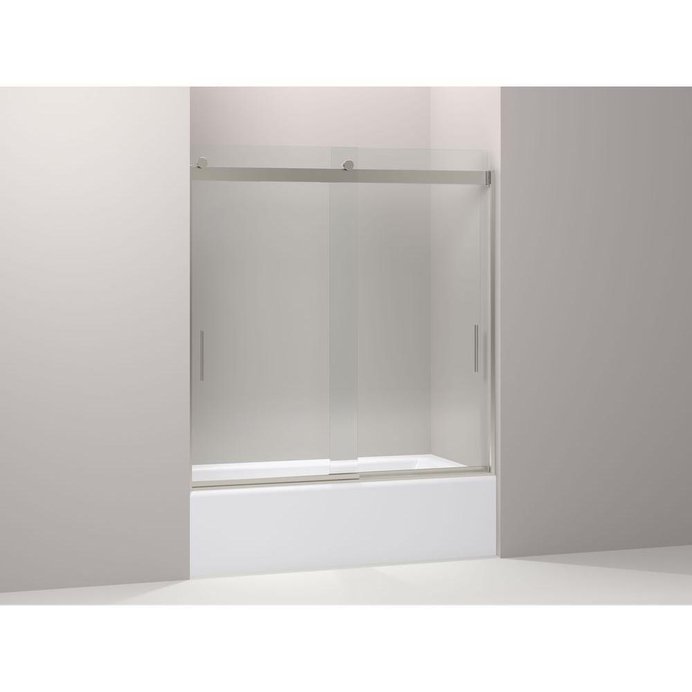 Levity 59 in. x 62 in. Semi-Frameless Sliding Tub Door in Nickel with Handle - Super Arbor
