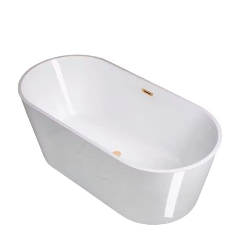 Gasteiz 67 in. Acrylic Flatbottom Double Ended Bathtub with Brushed Gold Overflow and Drain Included in White