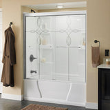 Simplicity 60 in. x 58-1/8 in. Semi-Frameless Traditional Sliding Bathtub Door in Bronze with Mozaic Glass - Super Arbor