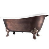 69 in. Fiberglass Double Slipper Clawfoot Non-Whirlpool Bathtub in Matte Antique Brass - Super Arbor