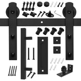 5 ft./60 in. Black Steel Straight Strap Sliding Barn Door Track and Hardware Kit with 12 in. Square Handle & Floor Guide - Super Arbor