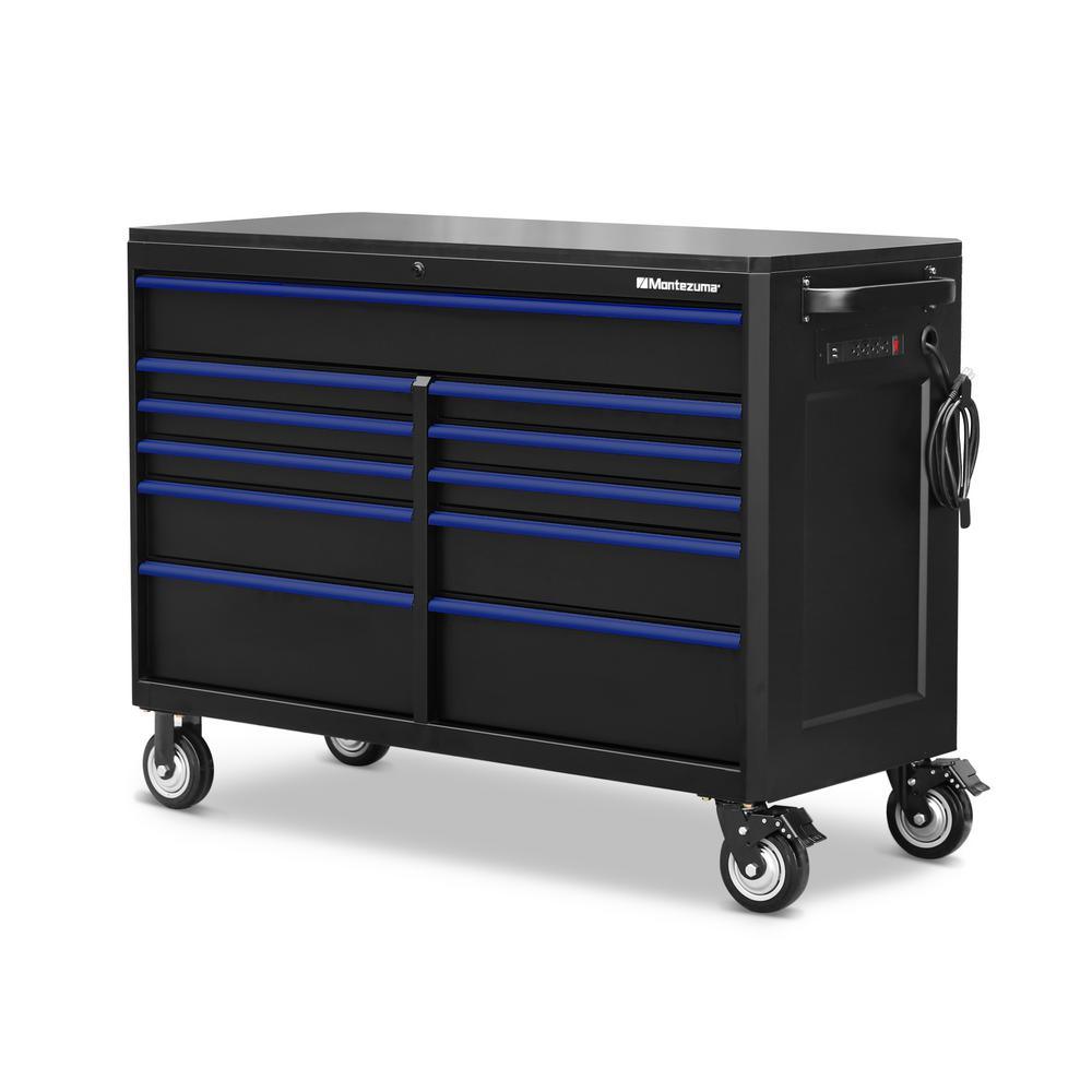 24 in. x 56 in. 17-Drawer Tool Chest and Cabinet Combo with Power and USB Outlets in Black and Blue - Super Arbor