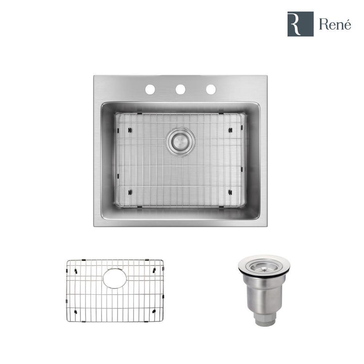 Drop-in Stainless Steel 23 in. 3-Hole Single Bowl Kitchen Sink Kit - Super Arbor