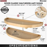 Rev-A-Shelf 4WLS Series Classic Wood Half-Moon 2-Shelf Lazy Susan – 32 in