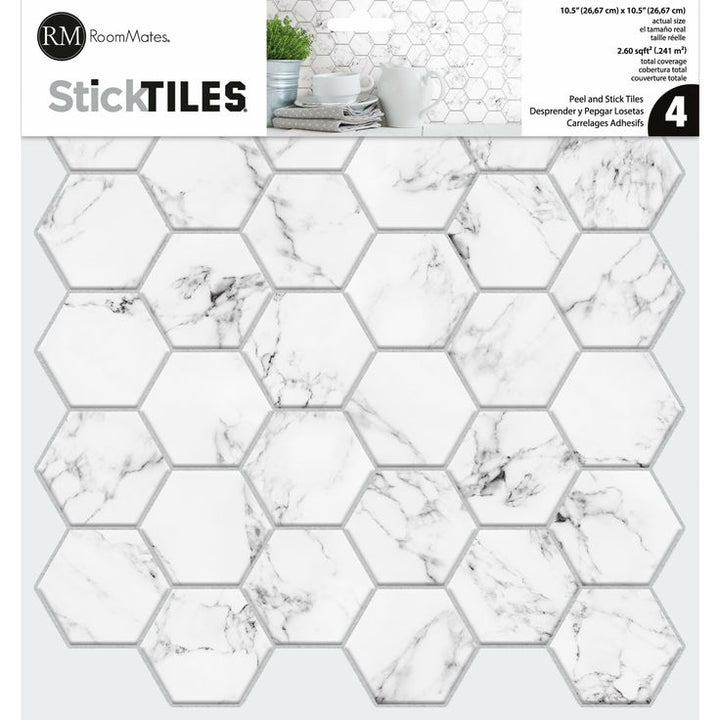 RoomMates Carrara Marble Hexagon Peel and Stick Backsplash