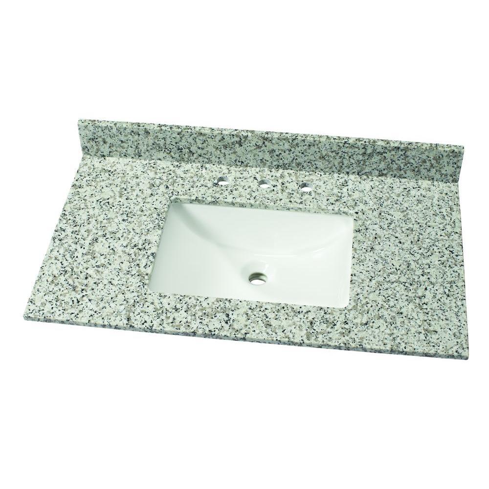 31 in. W Granite Single Vanity Top in Blanco Perla with White Sink - Super Arbor