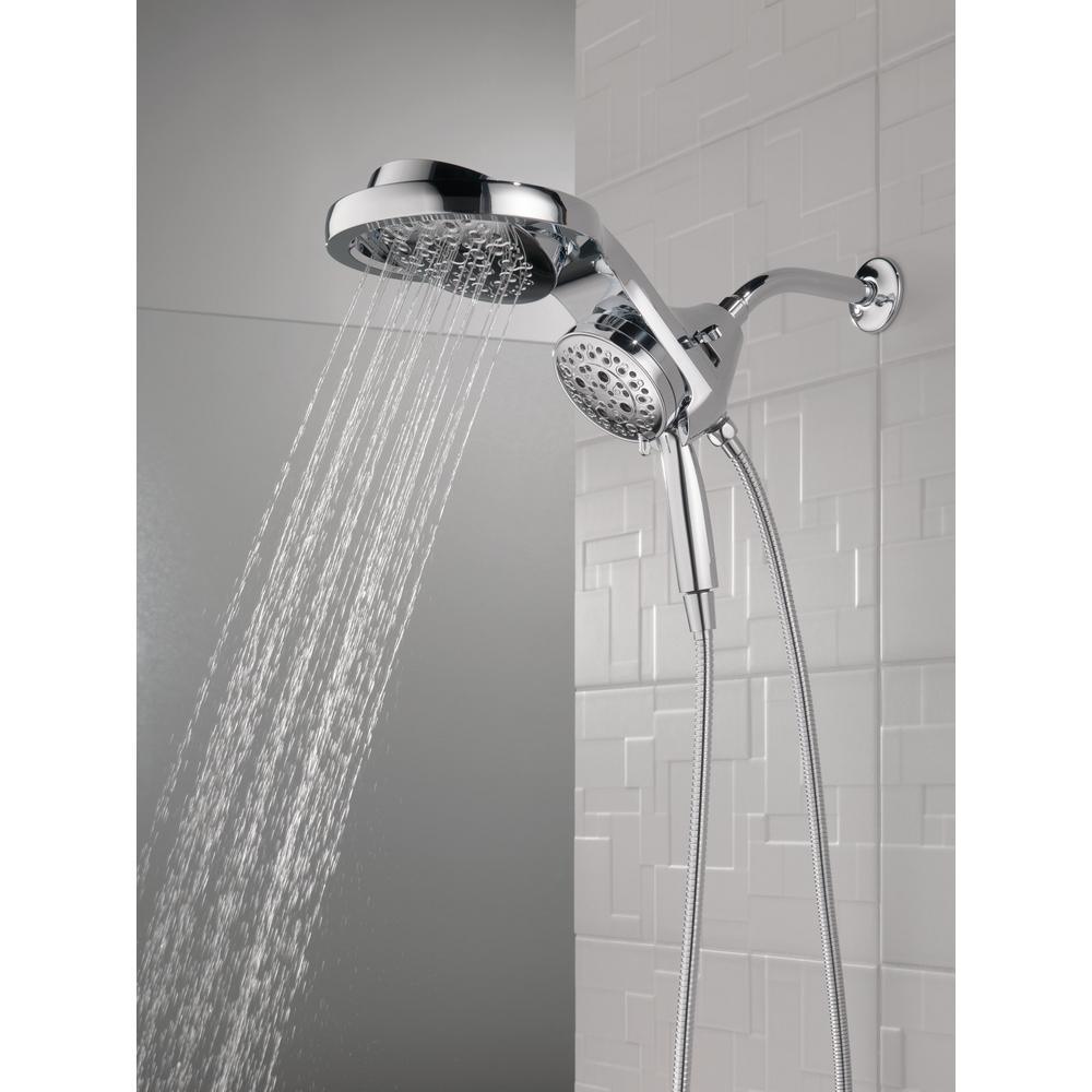 HydroRain Two-in-One 5-Spray 6 in. Dual Wall Mount Fixed and Handheld H2Okinetic Shower Head in Chrome - Super Arbor