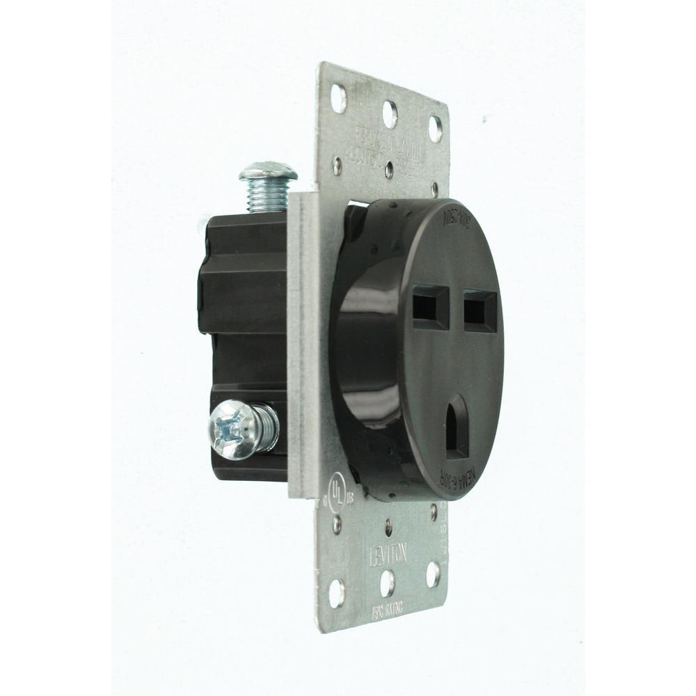 30 Amp 2-Pole Flush Mount Shallow Single Outlet, Black - Super Arbor